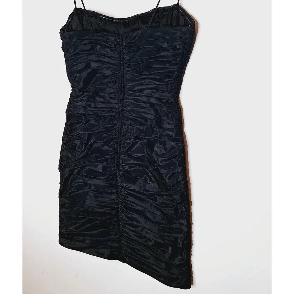 Teri Jon Rickie Freeman Taffeta Black Ruched Dress 4 Bodycon Cocktail LBD - Picture 10 of 11